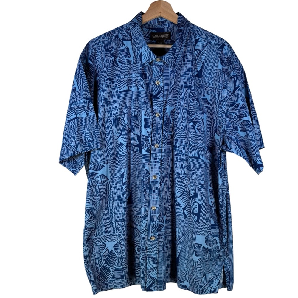 Cooke Street Men's 100% Cotton Short Sleeve Blue Hawaiian Aloha Shirt in 2XL